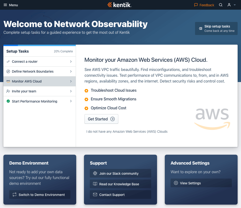 The Welcome page is the access point for completing your organization's setup tasks.