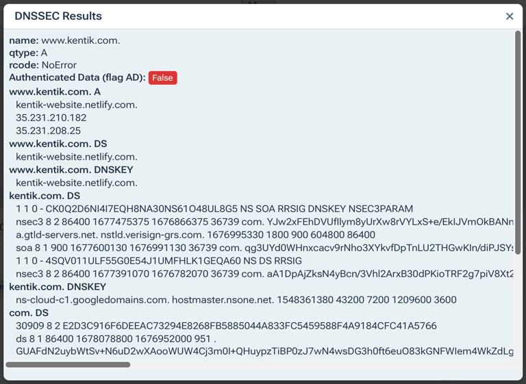 The DNSSEC dialog.